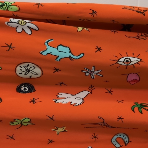 Staud Hash Good Vibes Fun Novelty print Orange Nectarine midi skirt - Picture 8 of 14